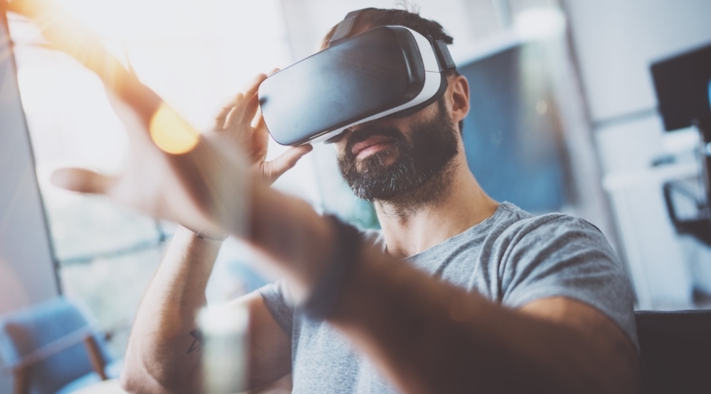 man wearing virtual reality headsets 
